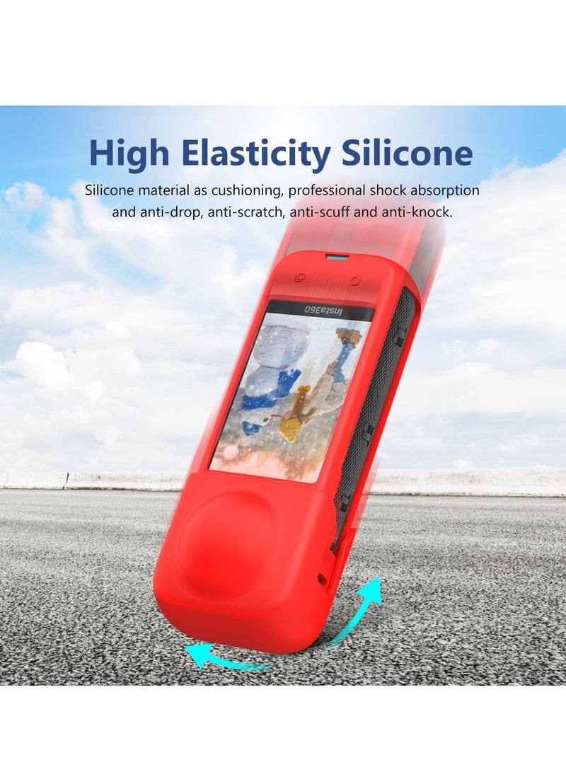 Silicone Case For Insta360 X4 Body Protective Cover with Lens Cap Anti-Slip Anti-Scratch Soft Protective Case for Insta 360 X4 Camera Accessories (Red)  - Image 5