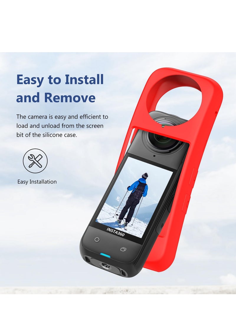 Silicone Case For Insta360 X4 Body Protective Cover with Lens Cap Anti-Slip Anti-Scratch Soft Protective Case for Insta 360 X4 Camera Accessories (Red)  - Image 4