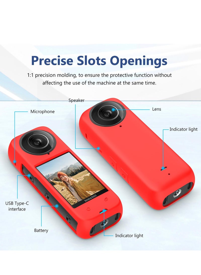 Silicone Case For Insta360 X4 Body Protective Cover with Lens Cap Anti-Slip Anti-Scratch Soft Protective Case for Insta 360 X4 Camera Accessories (Red)  - Image 2