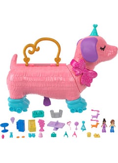 Polly Pocket 2 In 1 Travel Toy Playset, Animal Toy With 2 Dolls & Birthday Accessories, Puppy Party Large Compact  - Image 1