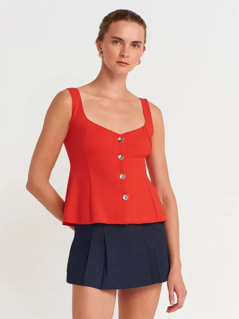 ديلفين Dilvin Fitted Sleeveless Peplum Blouse