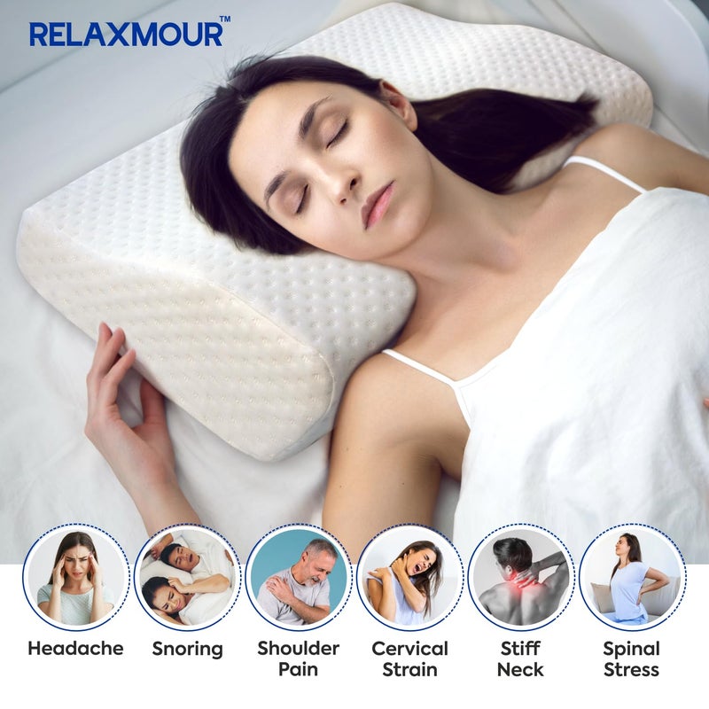 Relaxmour وسادة نوم ريلكس مور العنقية لتخفيف آلام الرقبة والظهر والكتف، وسادة شكل ميموري فوم للنوم، وسادة طبية بغطاء بسحاب قابل للإزالة - Image 3