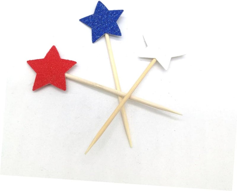 Mikinona 15pcs Tricolor Paper Cake Toppers Pentagram Fruit Picks American Independence Day Party Decorations for Birthday and July 4th Celebration - Image 4