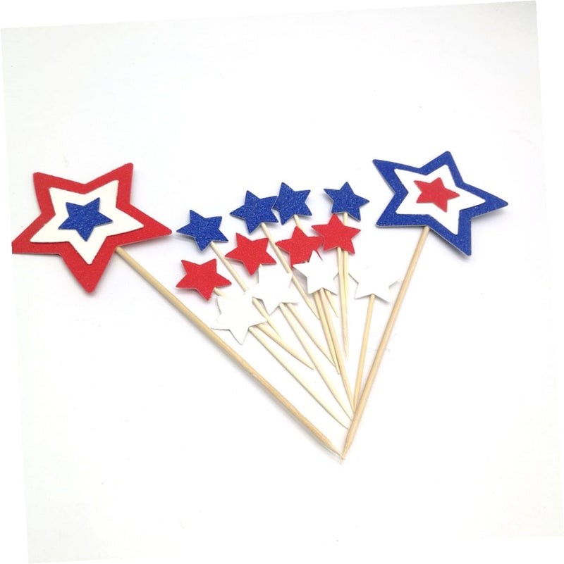 Mikinona 15pcs Tricolor Paper Cake Toppers Pentagram Fruit Picks American Independence Day Party Decorations for Birthday and July 4th Celebration - Image 5