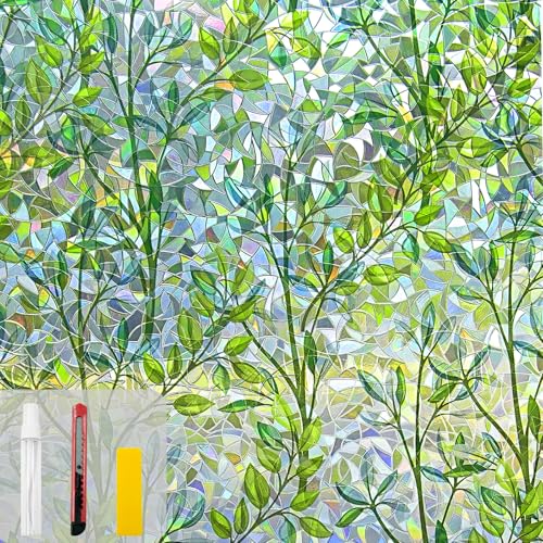 Countewol Window Privacy Film Stain Glass Window Film Rainbow Window Film Window clings NonAdhesive Reusable Decorative for Room Leaf Rainbow 175 x 787 in