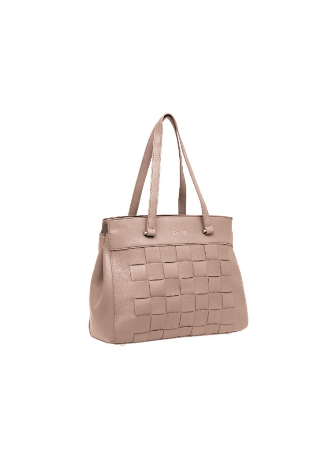 Foska Women's Large Embossed Logo Tote Bag - Metal Chain Detail Light Pink - 33x27 cm - Image 2