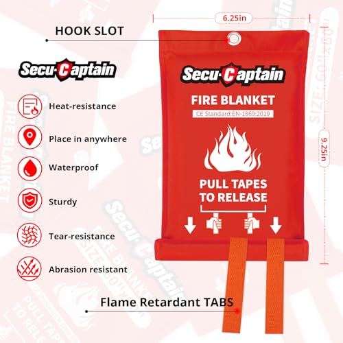 SecuCaptain Emergency Fire Blanket for Home and Kitchen - 40"x40" Flame Suppression Fiberglass Fire Blankets for House Camping Car Warehouse Office Emergency Survival Safety - Image 5