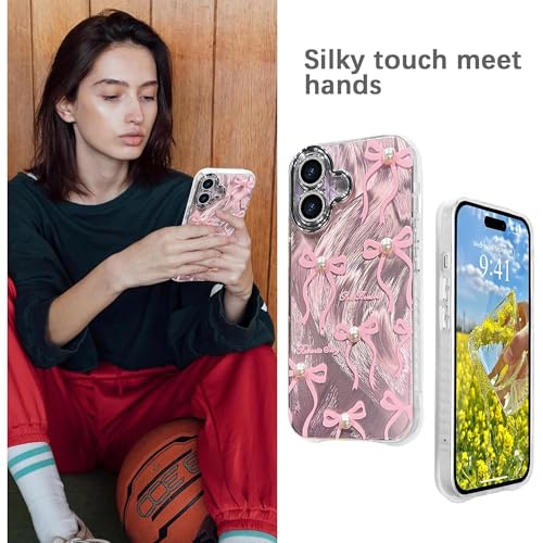 VONZEE Compatible with iPhone 17 6.3'' Case Luxury Pink Girly Cute 3D Bow Pearl Glitter Bling Case with Full Camera Protection Shockproof PC+TPU Glossy Shiny Cover for Girls Women, Pink - Image 5