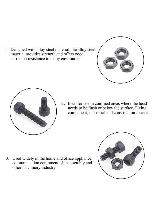 DYWISHKEY 360 Pieces M3 x 6mm/8mm/10mm/12mm/16mm/20mm, 12.9 Grade Alloy Steel Hex Socket Head Cap Screws Nuts Kit with Hex Wrench - Image 4
