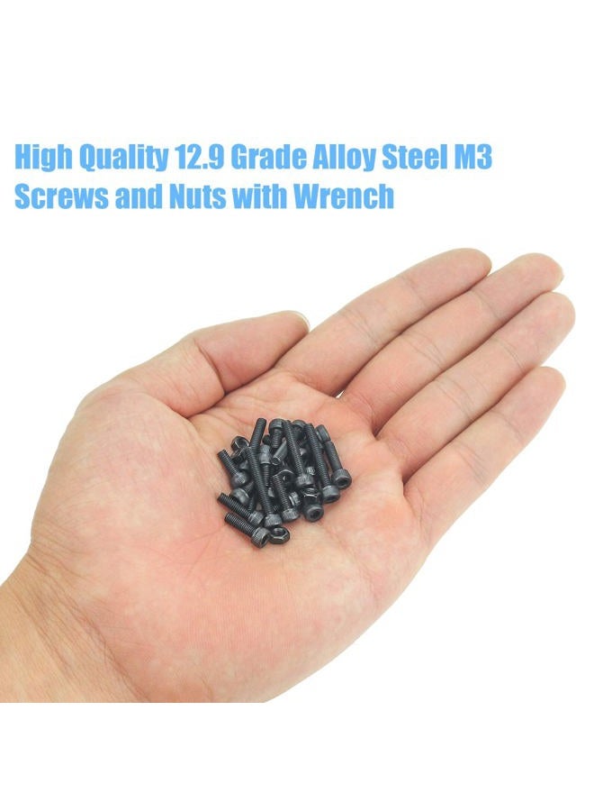 DYWISHKEY 360 Pieces M3 x 6mm/8mm/10mm/12mm/16mm/20mm, 12.9 Grade Alloy Steel Hex Socket Head Cap Screws Nuts Kit with Hex Wrench - Image 5