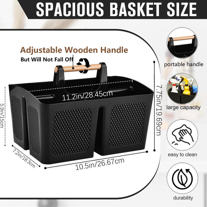 Haundry Plastic Black Shower Caddy Basket with 3 Compartments, Portable Divided Bathroom Cleaning Caddy Organizer Storage Tote with Handle for Dorm, College, Room Essentials - Image 2