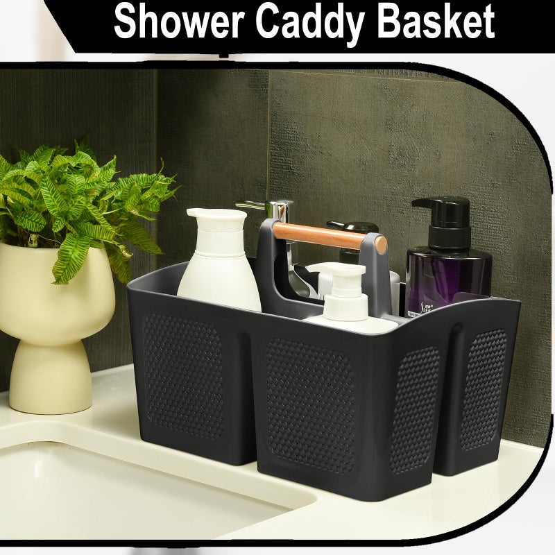 Haundry Plastic Black Shower Caddy Basket with 3 Compartments, Portable Divided Bathroom Cleaning Caddy Organizer Storage Tote with Handle for Dorm, College, Room Essentials - Image 5