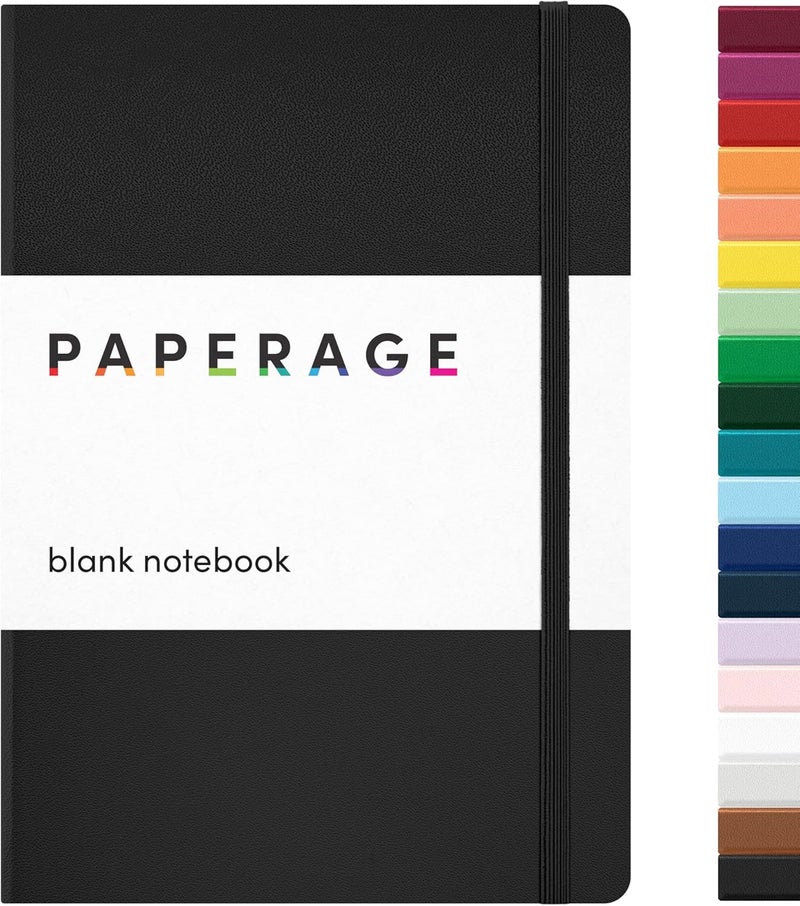 ببرج دفتر يوميات PAPERAGE فارغ، (أسود)، 160 صفحة، مقاس متوسط 5.7 بوصة × 8 بوصة - ورق سميك 100 جرام، غلاف صلب - Image 1