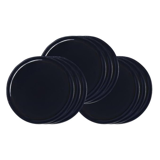 POLYPROPYLENE MICROWAVE SAFE BREAK RESISTANT DINNER PLATES 9 PIECES BLACK ROUND