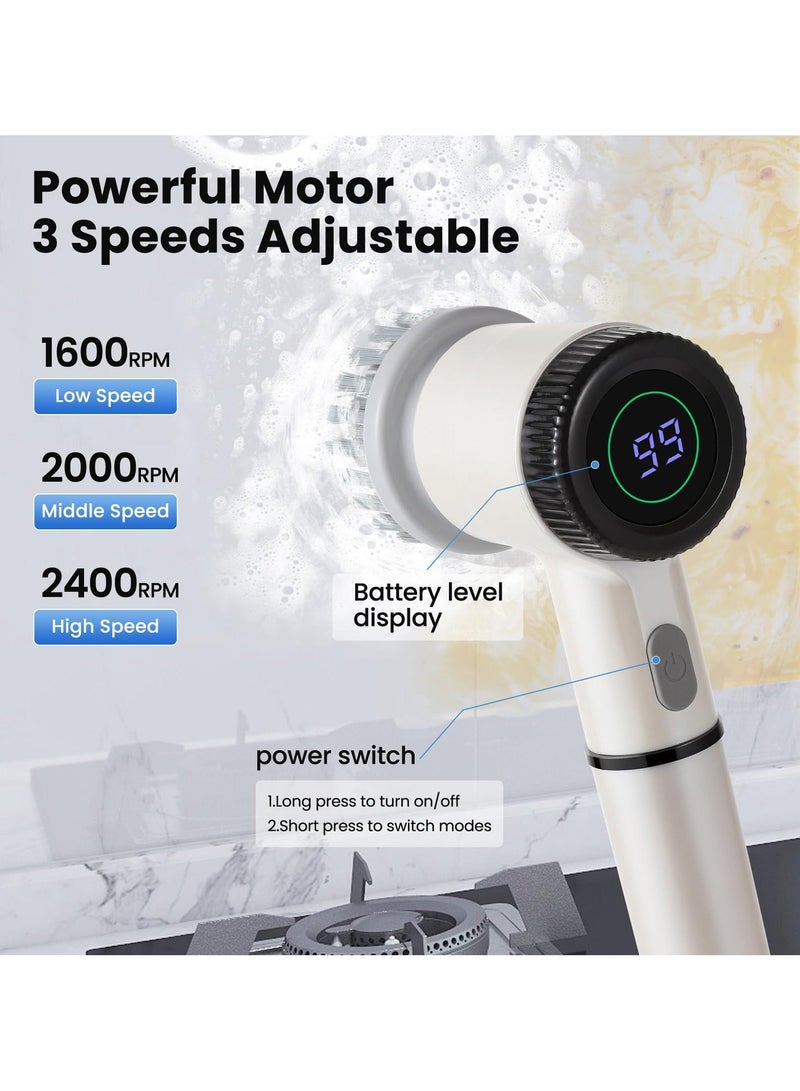 Beauenty Electric Spin Scrubber, Rechargeable Scrubber with Battery Level Display, 6 Replaceable Heads, 3 Adjustable Speeds, Perfect for Cleaning Bathroom, Tile, Cars, Floor, Electric Scrub Brush for Tub - Image 4