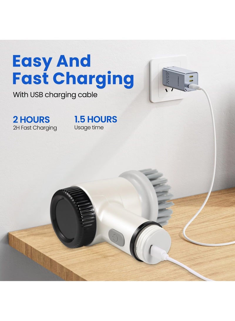 Beauenty Electric Spin Scrubber, Rechargeable Scrubber with Battery Level Display, 6 Replaceable Heads, 3 Adjustable Speeds, Perfect for Cleaning Bathroom, Tile, Cars, Floor, Electric Scrub Brush for Tub - Image 3