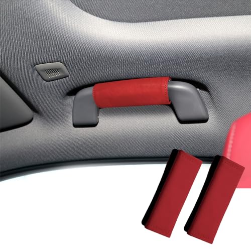HEVLE 2PCS Car Door Handle Protector, Leather Anti-Scratch Handle Cover for Decorations, Universal Fits (Red) - Image 1