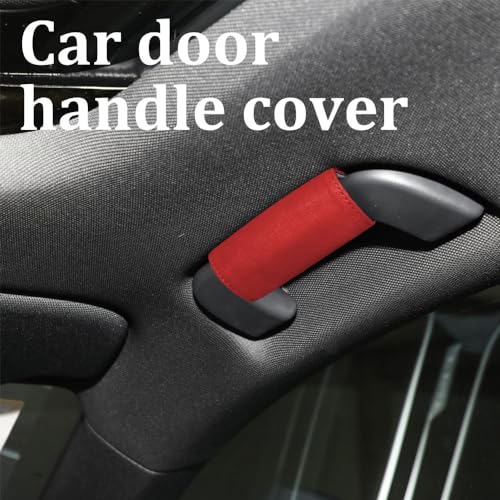 HEVLE 2PCS Car Door Handle Protector, Leather Anti-Scratch Handle Cover for Decorations, Universal Fits (Red) - Image 3