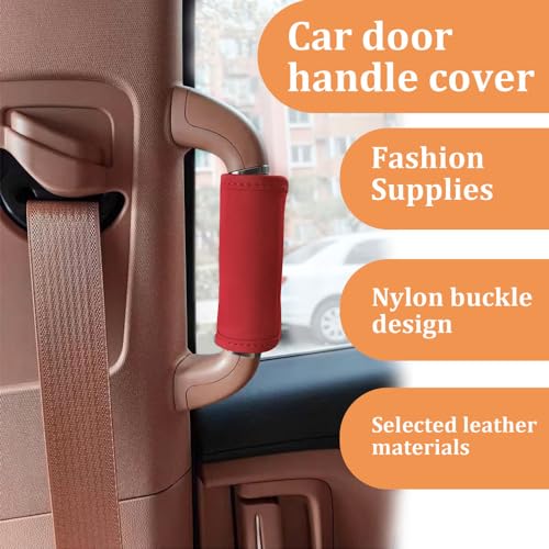 HEVLE 2PCS Car Door Handle Protector, Leather Anti-Scratch Handle Cover for Decorations, Universal Fits (Red) - Image 4