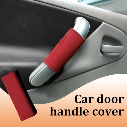 HEVLE 2PCS Car Door Handle Protector, Leather Anti-Scratch Handle Cover for Decorations, Universal Fits (Red) - Image 5