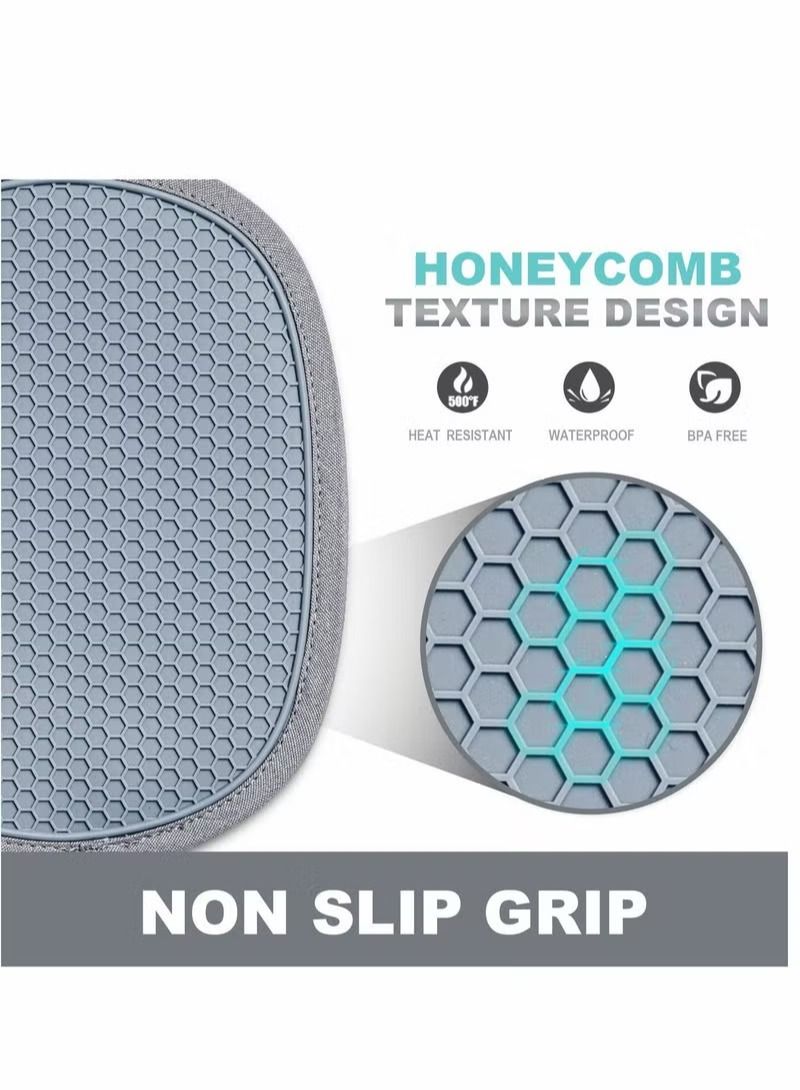 Silicone Pot Holders Sets, Heat Resistant Oven Hot Pads with Pockets Non-Slip Grip Large Potholders for Kitchen Baking Cooking | Quilted Liner 9.8 x 7.6 Inches Gray Pack of 2  - Image 5