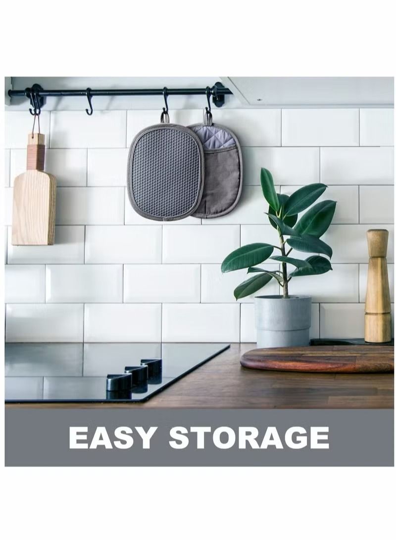 Silicone Pot Holders Sets, Heat Resistant Oven Hot Pads with Pockets Non-Slip Grip Large Potholders for Kitchen Baking Cooking | Quilted Liner 9.8 x 7.6 Inches Gray Pack of 2  - Image 2