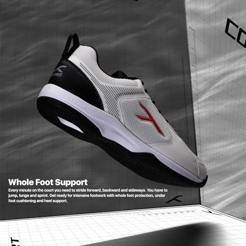 Hundred Men Court Star Badminton Shoes (Non Marking)|Also Perfect for Squash,Table Tennis,Volleyball,Basketball & Indoor Sports|Lightweight & Durable|X-Cushion Protection (White/Black/Red,3Uk) - Image 2