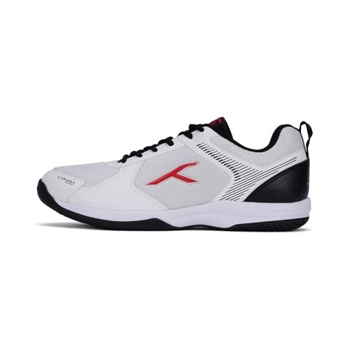Hundred Men Court Star Badminton Shoes (Non Marking)|Also Perfect for Squash,Table Tennis,Volleyball,Basketball & Indoor Sports|Lightweight & Durable|X-Cushion Protection (White/Black/Red,3Uk) - Image 1