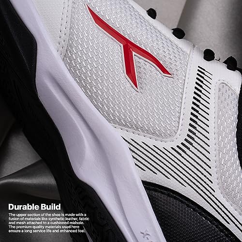 Hundred Men Court Star Badminton Shoes (Non Marking)|Also Perfect for Squash,Table Tennis,Volleyball,Basketball & Indoor Sports|Lightweight & Durable|X-Cushion Protection (White/Black/Red,3Uk) - Image 3