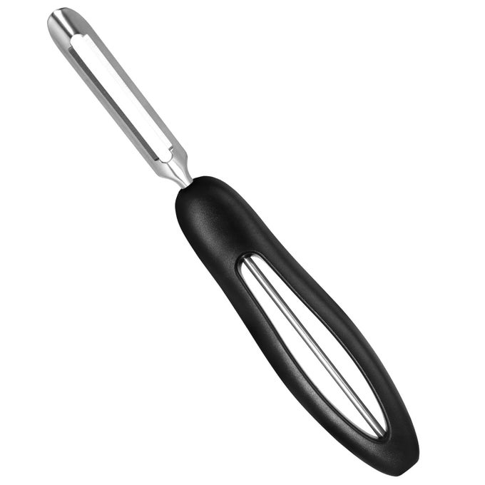 PROFESSIONAL 1071 VEGETABLE PEELER STAINLESS STEEL FRUIT POTATO PEELER SWIVEL VEGETABLE PEELER WITH EASY GRIP ERGONOMIC HANDLE ULTRA SHARP STAINLESS STEEL BLADES 7 14 INCH BLACK