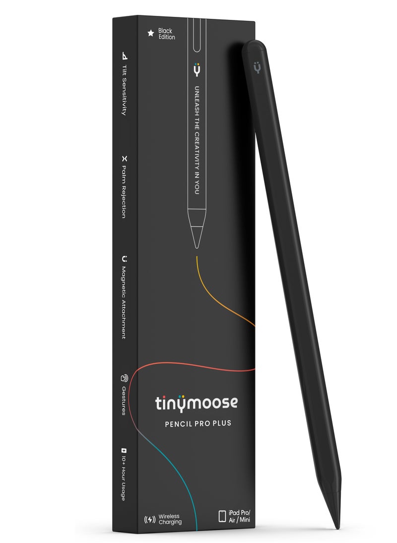 TinyMoose - 2nd Generation Active Digital Stylus Pen Pencil Pro Plus with Wireless Charging For Apple iPad Pro 11/12.9, iPad Mini 6, iPad Air 3/4/5 - Made for iPad Models 2023 and Below - Black Edition - Image 1
