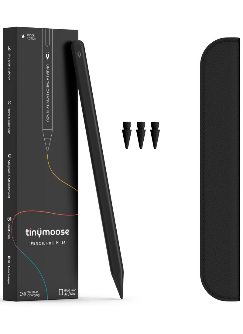 TinyMoose - 2nd Generation Active Digital Stylus Pen Pencil Pro Plus with Wireless Charging For Apple iPad Pro 11/12.9, iPad Mini 6, iPad Air 3/4/5 - Made for iPad Models 2023 and Below - Black Edition - Image 1