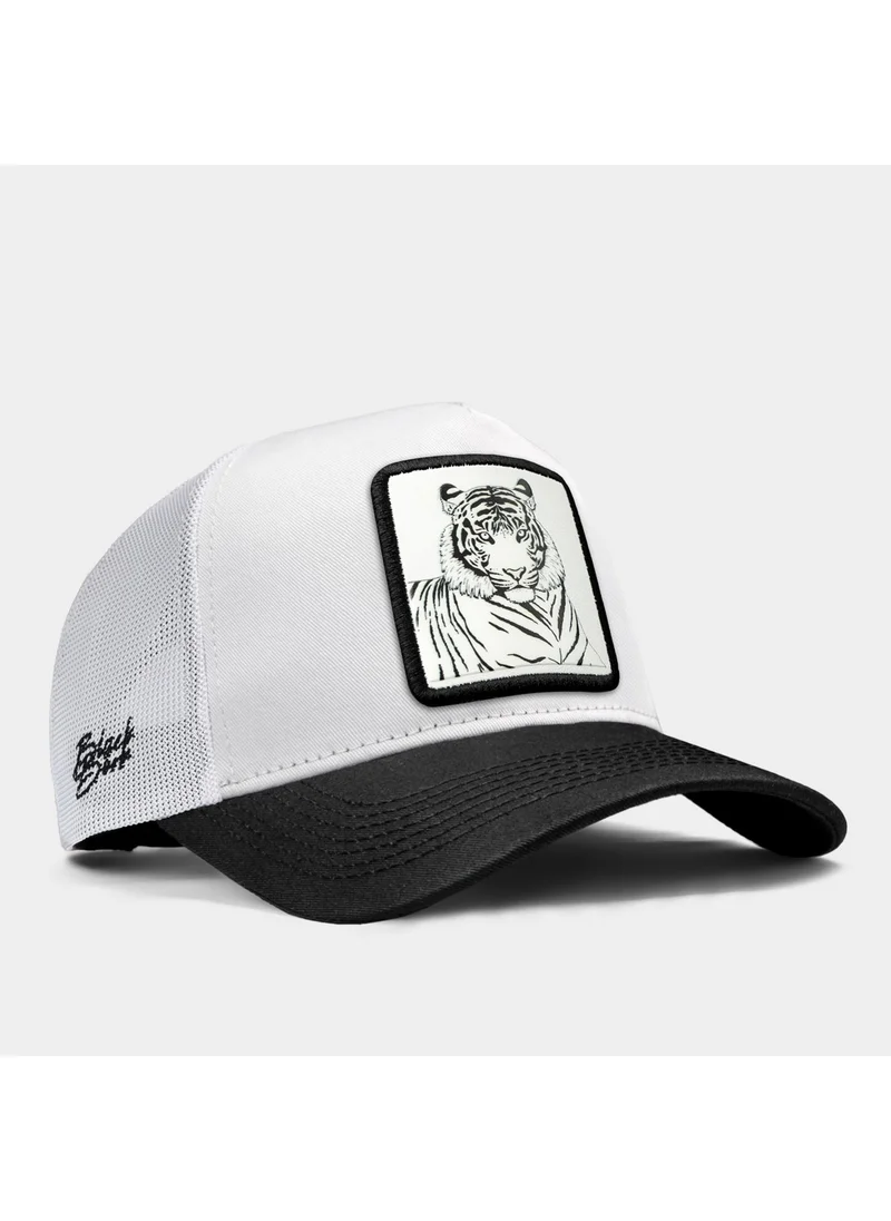 Black Börk V1 Trucker Bengal Tiger - Unisex Black Peaked-White Hat with 1bs Code Logo