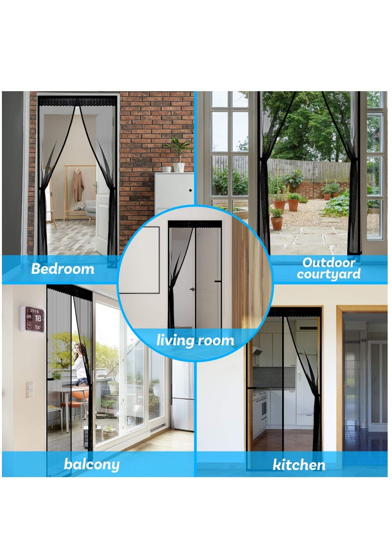 SYOSI Magnetic Screen Door, Anti Mosquito Mesh Fly Curtain, Magnetic Top-to-Bottom Seal Snaps Shuts Automatically, Keep Fresh Air in & Bugs Out (100x200CM,Black)  - Image 5