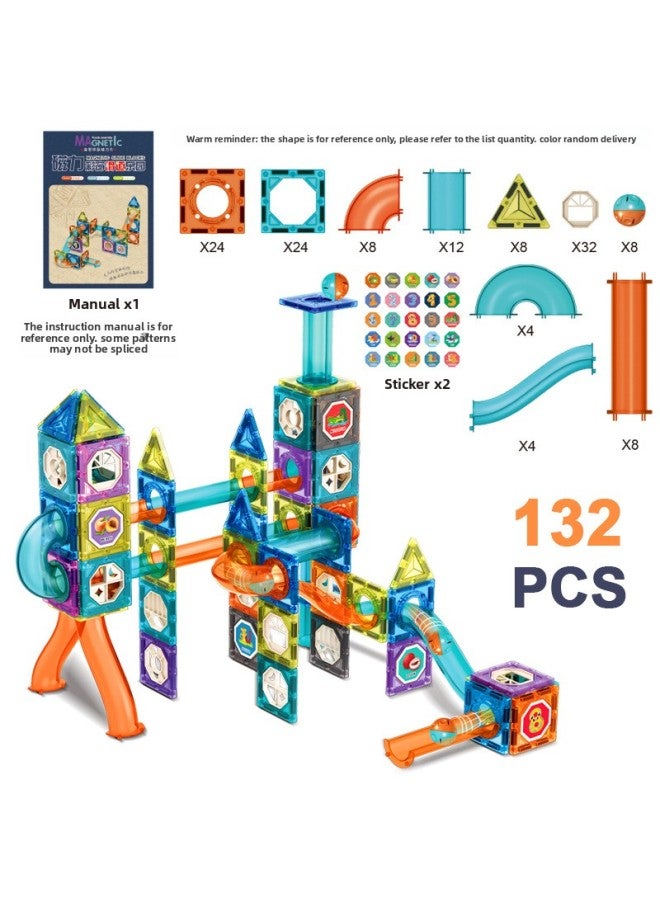 DIY Puzzle Three-dimensional Magnetic Piece Building Blocks Children's Assembled Slide Ball Track Magnetic Toy Set-Color:132PCS  - Image 1