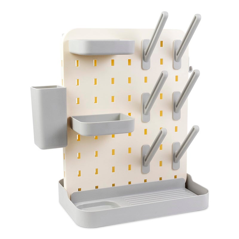 AKS B2C Larger Baby Bottle Drying Rack Space Saving Countertop Vertical Rack with Brushes Holder (Gray) - Image 1
