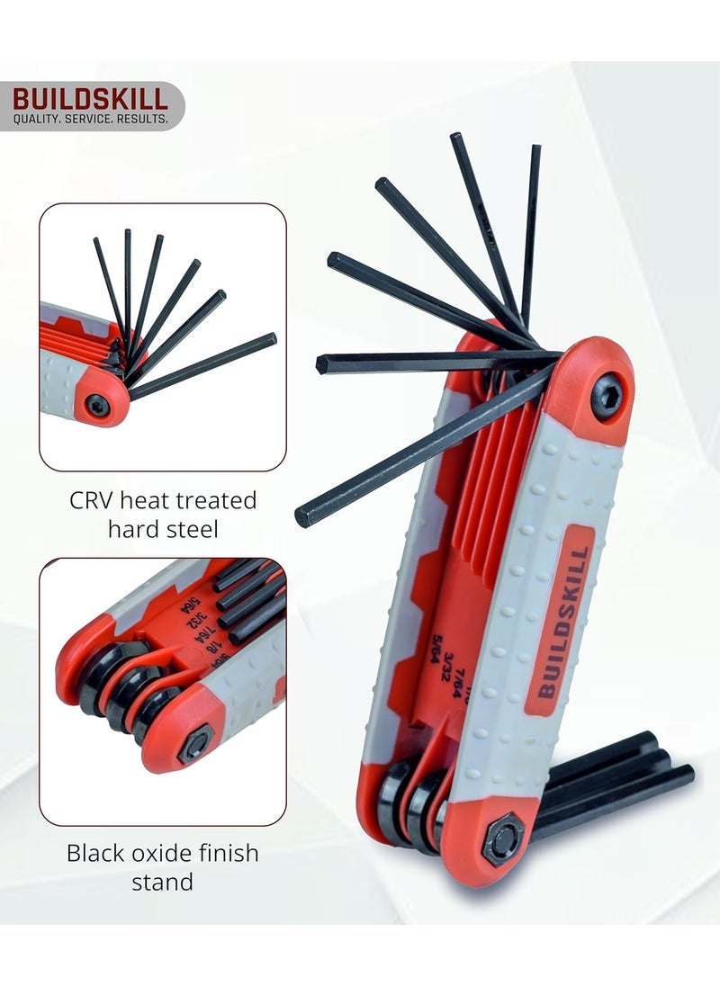 BUILDSKILL 25Piece Allen Key Set Tools Kit with Ball End Metric SAE TORX Sizes L Key Set Hex Key Set for Machinery Furniture Vehicles Carbon Steel RustResistant Foldable