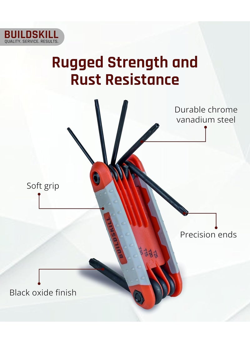 BUILDSKILL 25Piece Allen Key Set Tools Kit with Ball End Metric SAE TORX Sizes L Key Set Hex Key Set for Machinery Furniture Vehicles Carbon Steel RustResistant Foldable