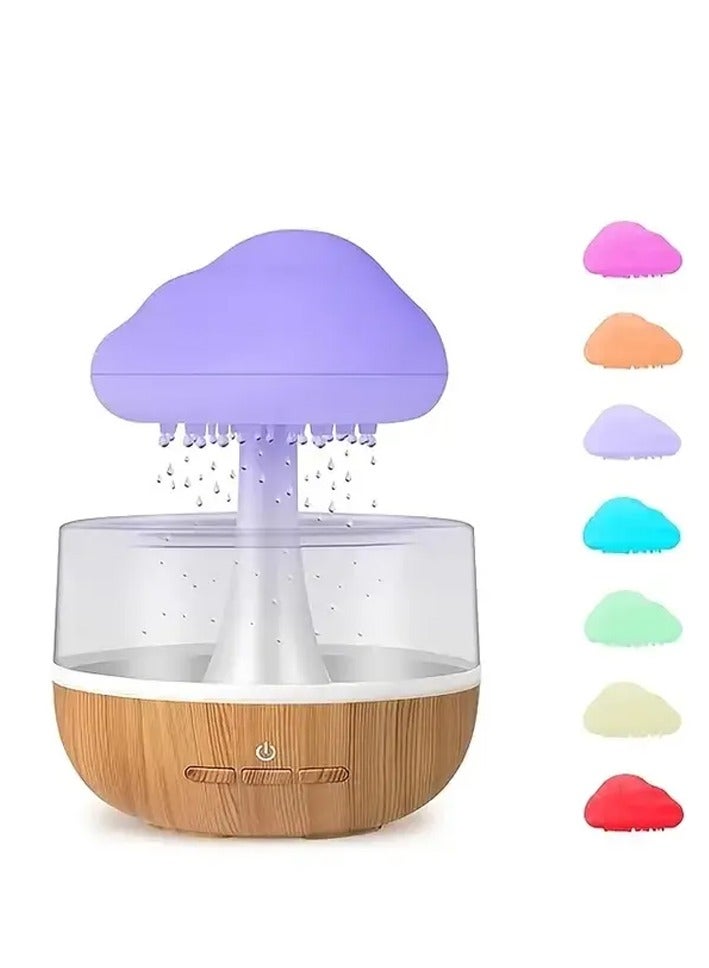 DubaiGallery مرطب السحب الممطرة، مرطب الفطر، مصباح شلال، مرطب قطرات المطر، موزع الزيوت العطرية، ضوء ليلي مائي، مع 7 أضواء متغيرة الألوان وصوت قطرات الماء - Image 2