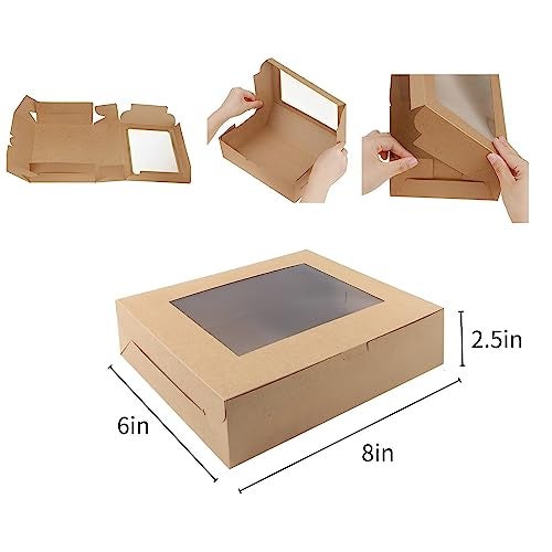 VANKUTL 8x6x2.5 Inches 20pcs Brown Bakery Boxes with Window, Cookie Boxes for Packaging, Treat Boxes for Cupcakes, Valentine's Day, Mother's Day, Christmas, ana Holiday Gatherings. - Image 2