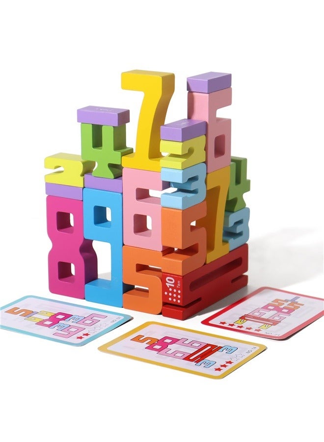 20PCS Wooden Stacking Number Building Blocks for 3+ Years Old Kids 1-10 Digital Game Balance Competition Toddler Learning Montessori Toys - Image 1
