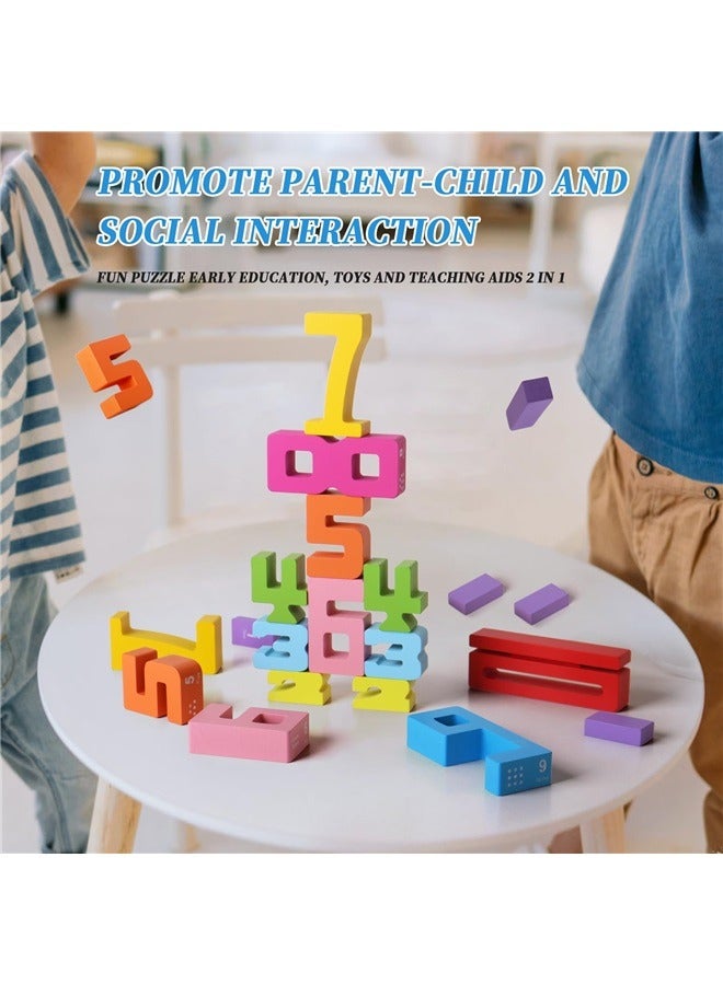 20PCS Wooden Stacking Number Building Blocks for 3+ Years Old Kids 1-10 Digital Game Balance Competition Toddler Learning Montessori Toys - Image 3
