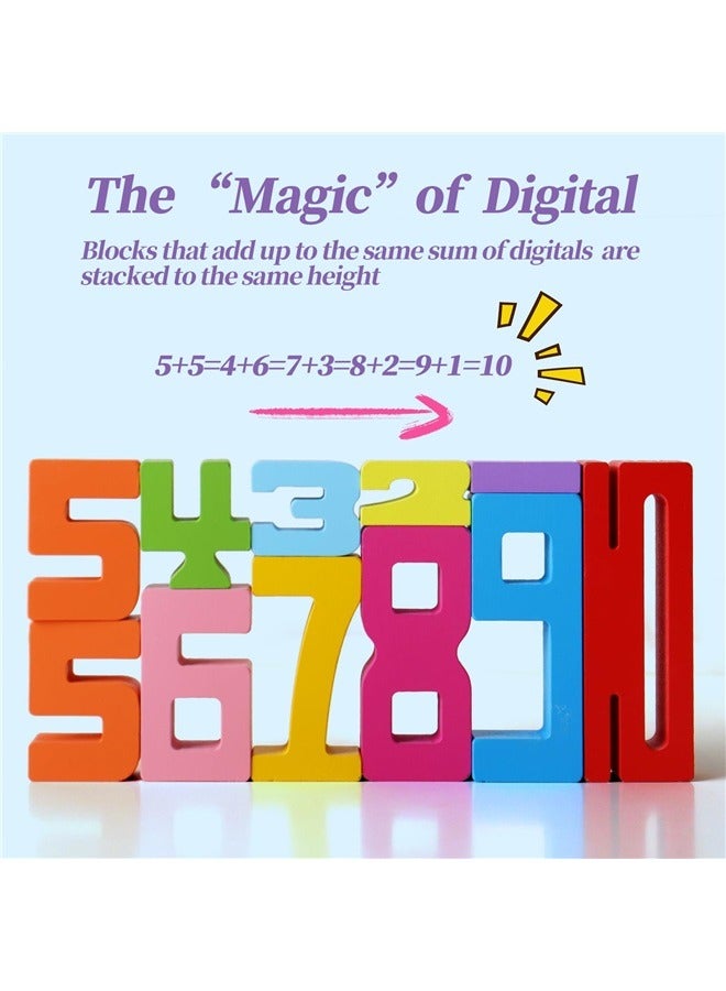 20PCS Wooden Stacking Number Building Blocks for 3+ Years Old Kids 1-10 Digital Game Balance Competition Toddler Learning Montessori Toys - Image 2