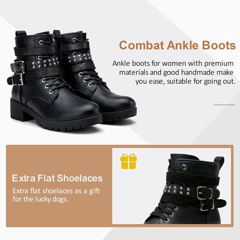 Vepose Women's Moto Black Ankle Boots with Adjustable Straps and Zipper - Image 5