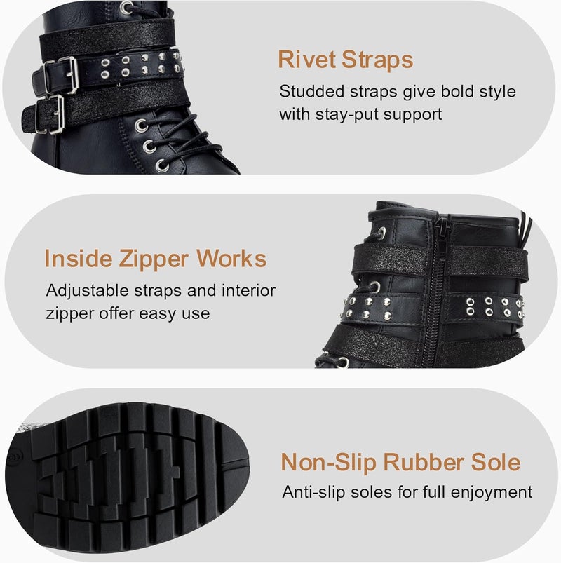 Vepose Women's Moto Black Ankle Boots with Adjustable Straps and Zipper - Image 3