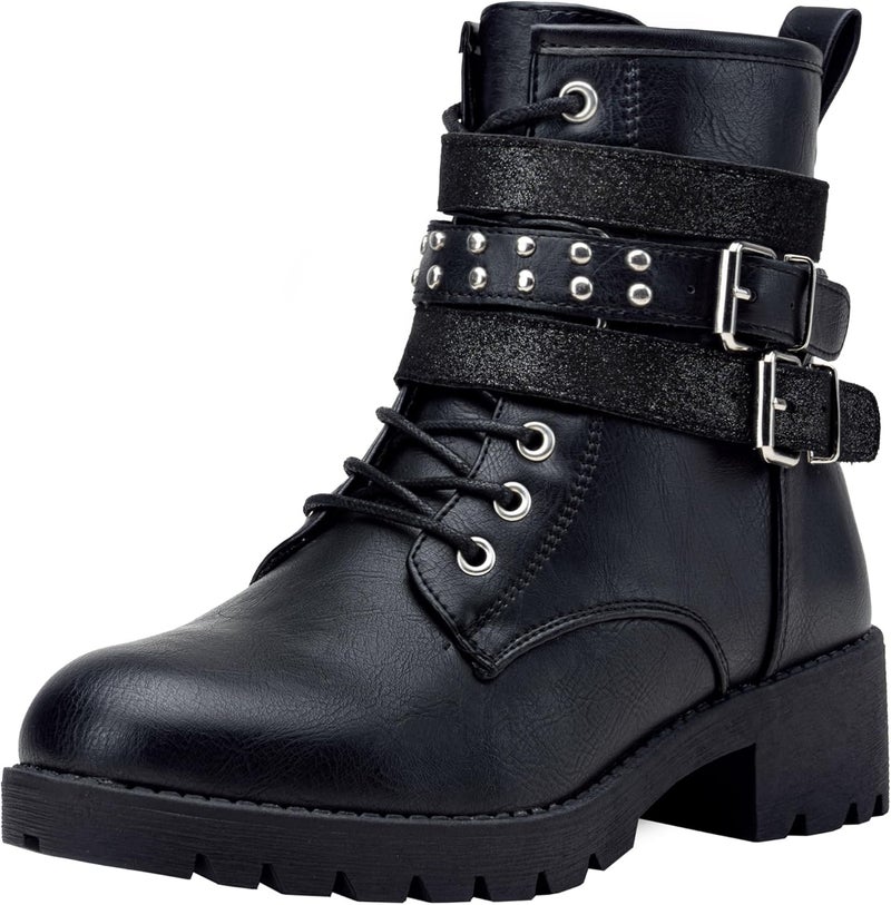 Vepose Women's Moto Black Ankle Boots with Adjustable Straps and Zipper - Image 1