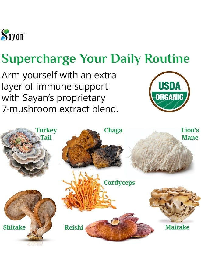 Sayan 7 Mushroom Extract Capsules - Immune Defense, Energy - Organic Chaga, Reishi, Lion's Mane, Maitake, Shiitake, Turkey Tail Adaptogen Blend - 90 Vegan Caps - Image 4
