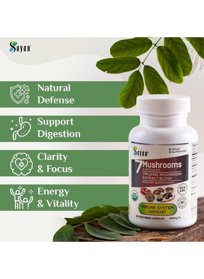 Sayan 7 Mushroom Extract Capsules - Immune Defense, Energy - Organic Chaga, Reishi, Lion's Mane, Maitake, Shiitake, Turkey Tail Adaptogen Blend - 90 Vegan Caps - Image 5