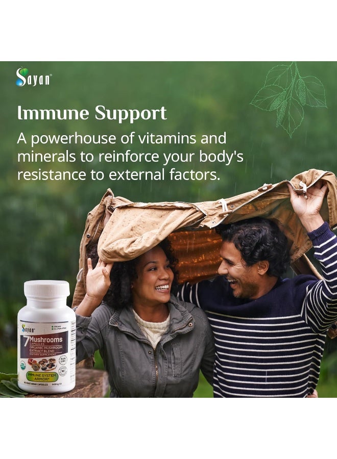 Sayan 7 Mushroom Extract Capsules - Immune Defense, Energy - Organic Chaga, Reishi, Lion's Mane, Maitake, Shiitake, Turkey Tail Adaptogen Blend - 90 Vegan Caps - Image 2