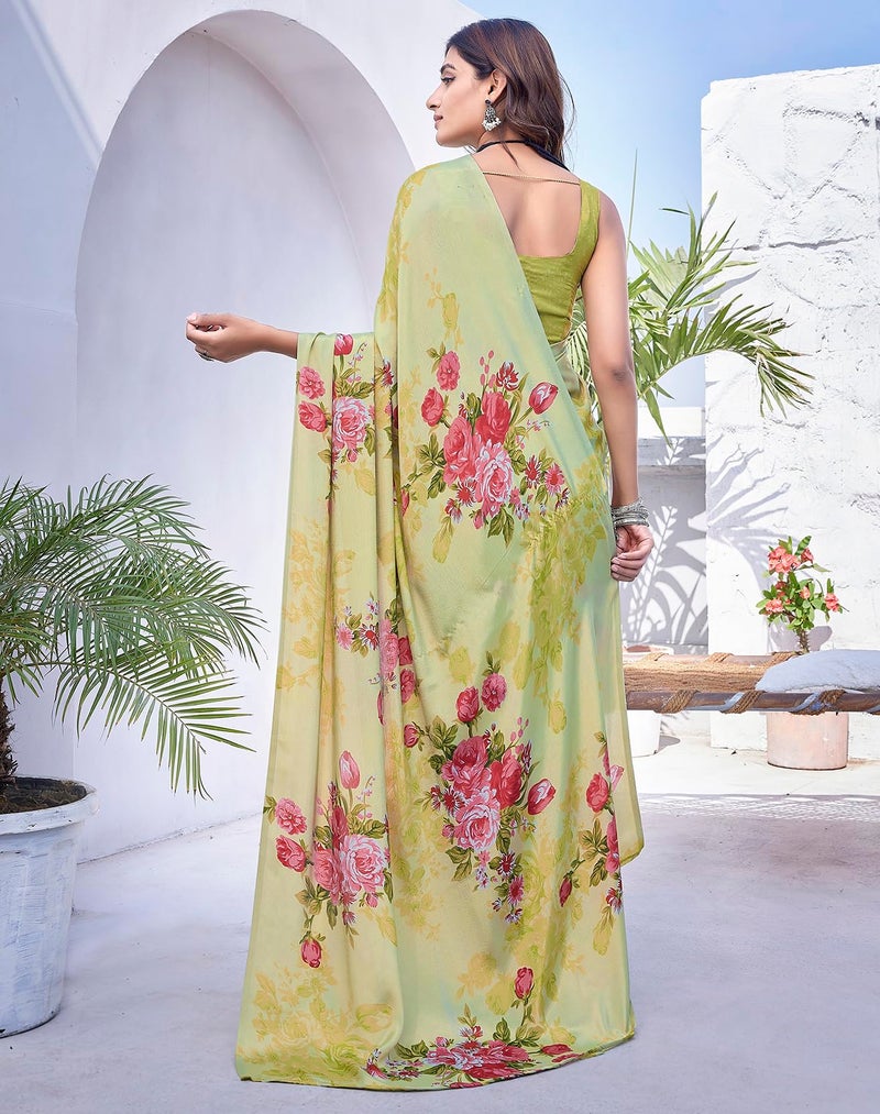 Yashika Women's Elegant Chiffon Saree Set with Blouse Piece - Elevate Your Style with This Trendy Ensemble! (AZ-YS-P1-DIPTI PISTA) - Image 4